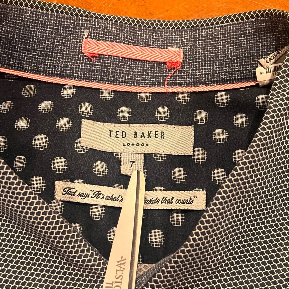 Ted Baker London Men’s Long-Sleeve Geometric Print Dress Shirt Flip Cuff 7/3XL - Picture 10 of 16